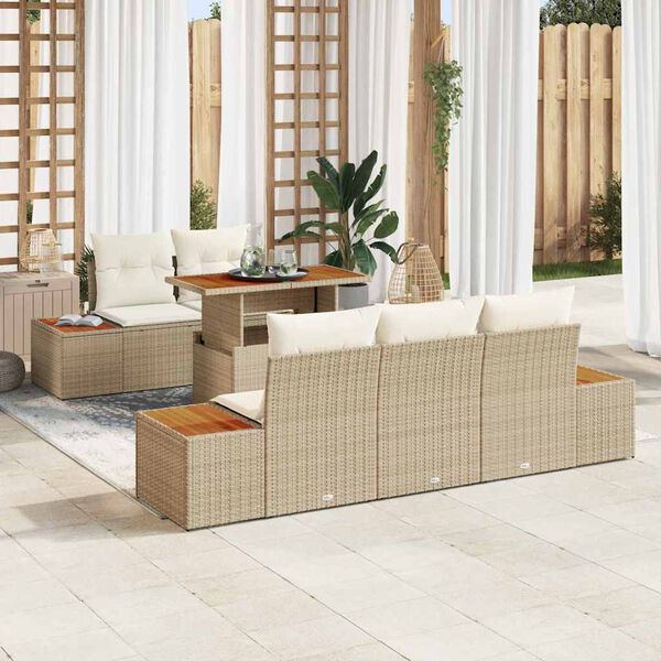 vidaXL Havesofa S&aelig;t med opbevaring 6 pcs Beige Poly rattan