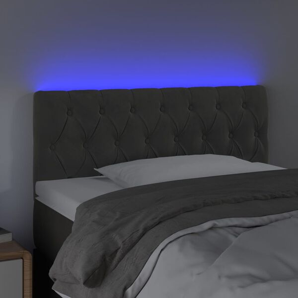 vidaXL sengegavl med LED-lys 100x7x78/88 cm velour mørkegrå