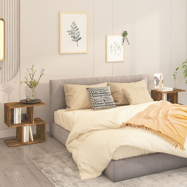 vidaXL sengeborde 2 stk. 50x30x51,5 cm konstrueret tr&aelig; r&oslash;get egetr&aelig;