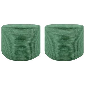 vidaXL Bomulds Snor 2 stk. 2 mm 100 m Gr&oslash;n 100% Bomuld