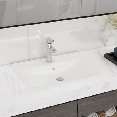 vidaXL luksuriøs håndvask med vandhanehul 60x46 cm keramisk mat hvid