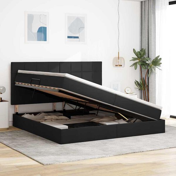 vidaXL Seng med opbevaring og LED med LED Sort 200 x 200 cm Polyester