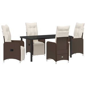 vidaXL Have Spisebordss&aelig;t med pude 5 pcs Brun polyrattan