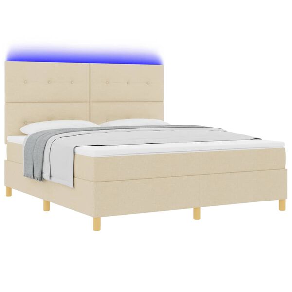 vidaXL LED Box Spring Bed med madras Creme 180 x 200 cm Stof
