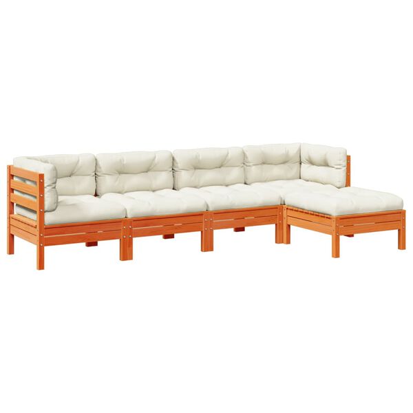 vidaXL loungesæt til haven 5 dele med hynder massivt fyr gyldenbrun