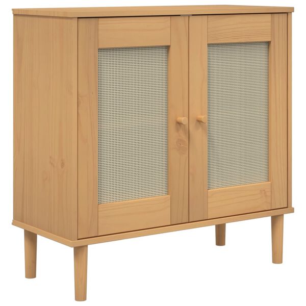 vidaXL skænk SENJA 80x35x80 cm rattan-look massivt fyrretræ brun