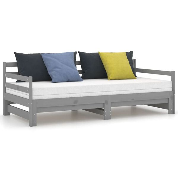 vidaXL daybed med udtræk 2x(90x200) cm massivt fyrretræ grå