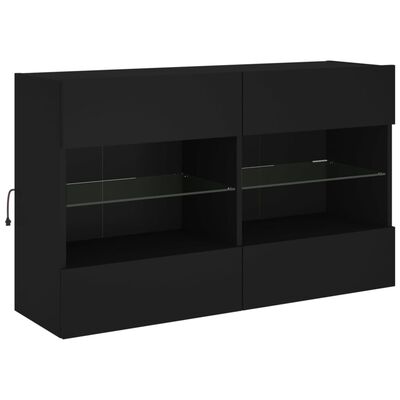 vidaXL væghængt tv-bord med LED-lys 98,5x30x60,5 cm sort