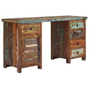 vidaXL piedestal-skrivebord 140x50x77 cm massivt genbrugstr&aelig;