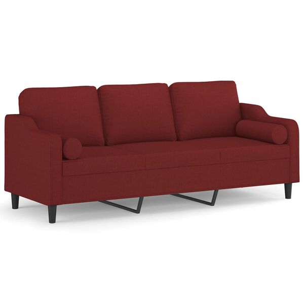 vidaXL 3-personers sofa med puder og hynder 210 cm stof vinr&oslash;d