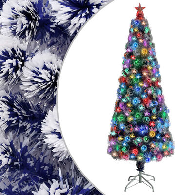 vidaXL kunstigt juletræ med lys 210 cm fiberoptisk hvid og blå