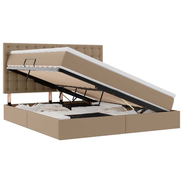 vidaXL Seng med opbevaring og LED Cappuccino 180 x 200 cm Faux l&aelig;der