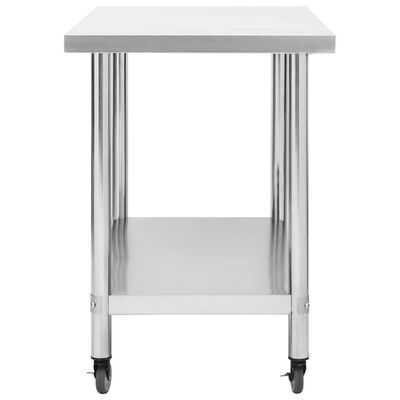 vidaXL arbejdsbord til køkken med hjul 100x60x85 cm rustfrit stål