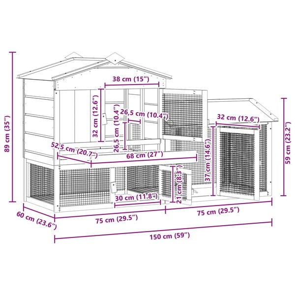 vidaXL Kyllingehus 2 pcs Brun Massiv fyrretræ