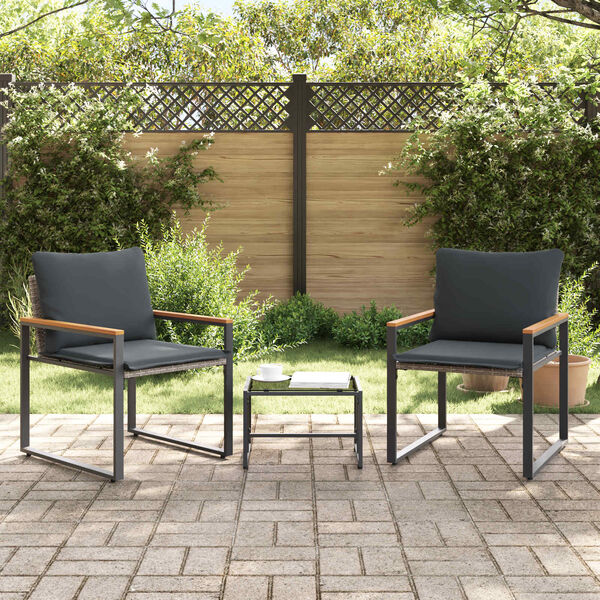 vidaXL M&oslash;bel s&aelig;t med pude 3 pcs Gr&aring; og M&oslash;rkegr&aring; Rattan