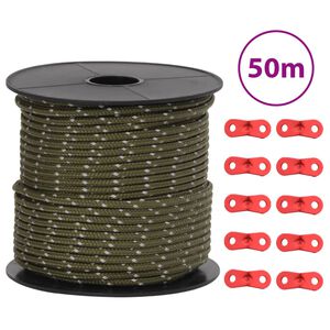 vidaXL selvlysende bardunline med bardunsp&aelig;nder 50 m 4 mm
