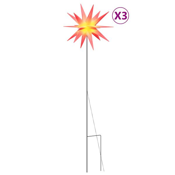 vidaXL juledekoration med LED-lys og jordspyd 3 stk. 35 cm foldbar rød