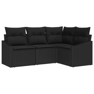 vidaXL Havesofa S&aelig;t med pude med opbevaring 4 pcs Sort polyrattan
