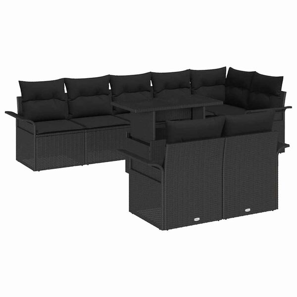 vidaXL Havesofa S&aelig;t med pude med opbevaring 9 pcs Sort Poly rattan