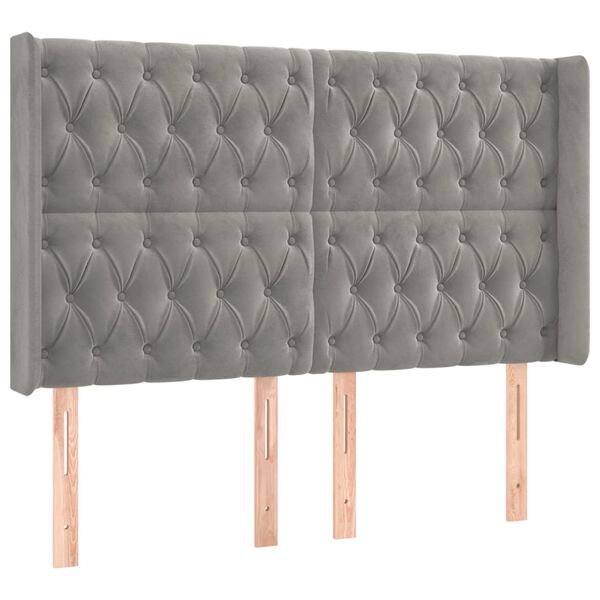 vidaXL sengegavl med kanter 147x16x118/128 cm fløjl lysegrå