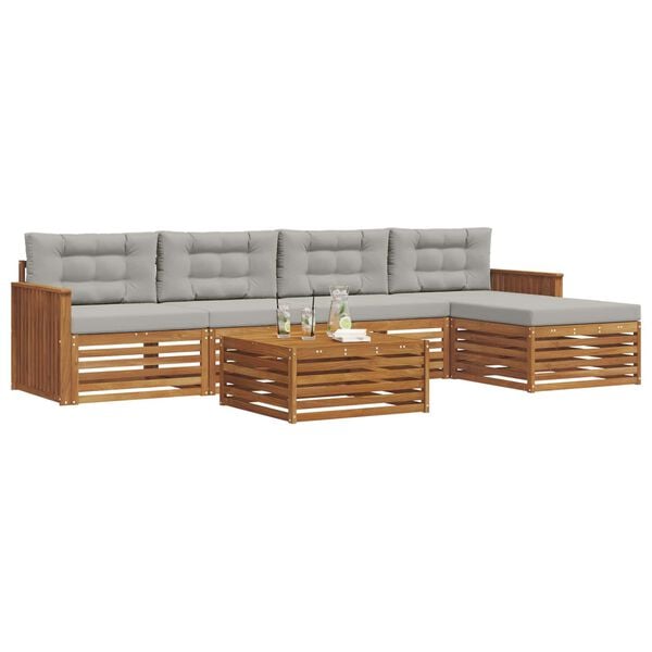 vidaXL Udend&oslash;rs sofagruppe med pude 6 pcs Naturlig og Lys Gr&aring;