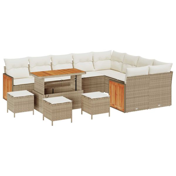 vidaXL Havesofa S&aelig;t med pude 14 pcs Beige og creme polyrattan