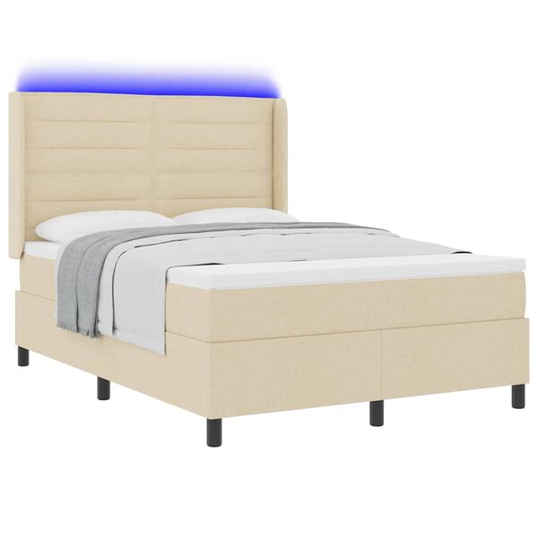 vidaXL LED Box Spring Bed med madras Creme 140 x 200 cm Stof