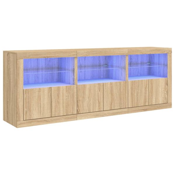 vidaXL skænk med LED-lys 181,5x37x67 cm sonoma-eg