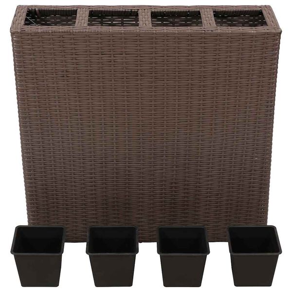 vidaXL plantekasse med 4 krukker polyrattan brun