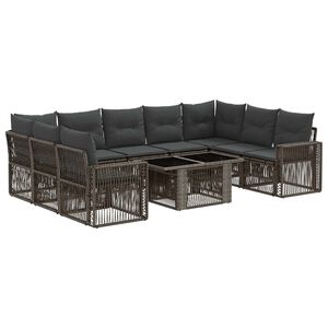 vidaXL Havesofa S&aelig;t 10 stk. Gr&aring; og M&oslash;rkegr&aring; polyrattan