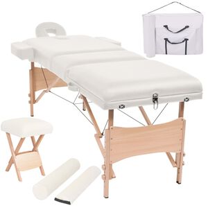 vidaXL foldbart massagebord med skammel 3 zoner 10 cm tyk hvid