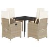 vidaXL spisebordss&aelig;t til haven 5 dele med hynder polyrattan beige