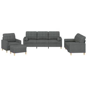 vidaXL sofas&aelig;t 4 dele med puder stof m&oslash;rkegr&aring;
