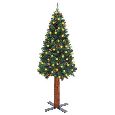 vidaXL smalt juletræ m. LED-lys + ægte træ og grankogler 150 cm grøn