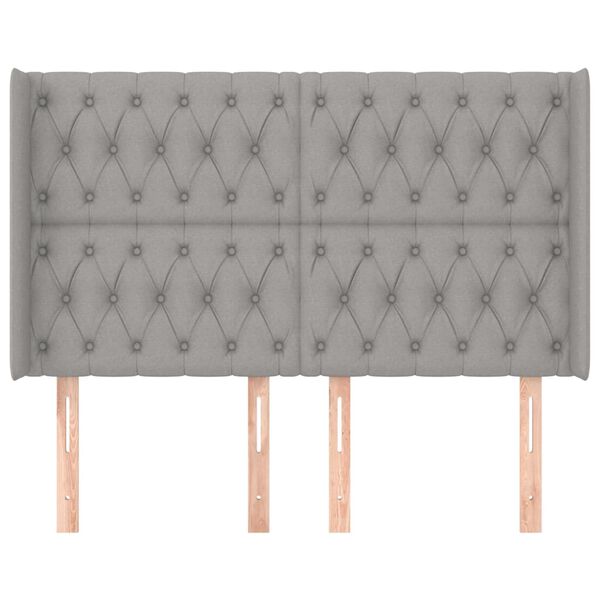 vidaXL sengegavl med kanter 163x16x118/128 cm stof lysegr&aring;