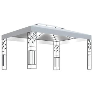 vidaXL pavillon med dobbelt tag og LED-lysk&aelig;der 3x4 m hvid