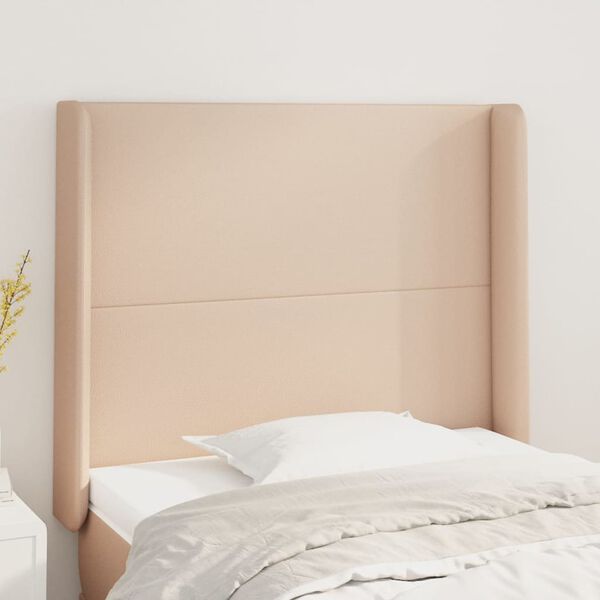 vidaXL sengegavl med kanter 103x16x118/128 cm kunstl&aelig;der cappuccino