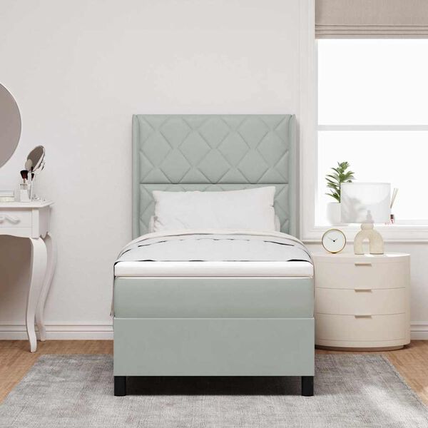 vidaXL Box spring seng med hovedg&aelig;rde Lysegr&aring; 90 x 200 cm Fl&oslash;jl