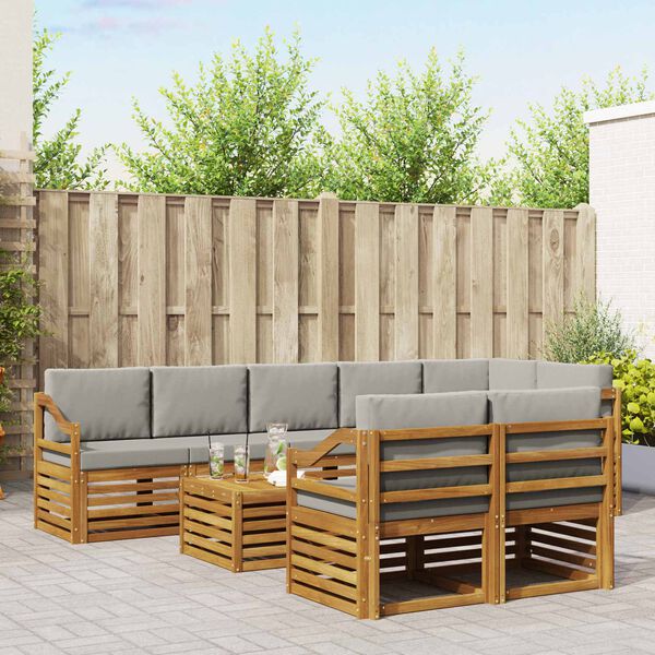 vidaXL Sofas&aelig;t med pude 9 pcs Naturlig og Lys Gr&aring; Massivt Akacietr&aelig;