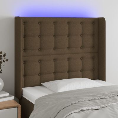 vidaXL sengegavl med LED-lys 83x16x118/128 cm stof mørkebrun