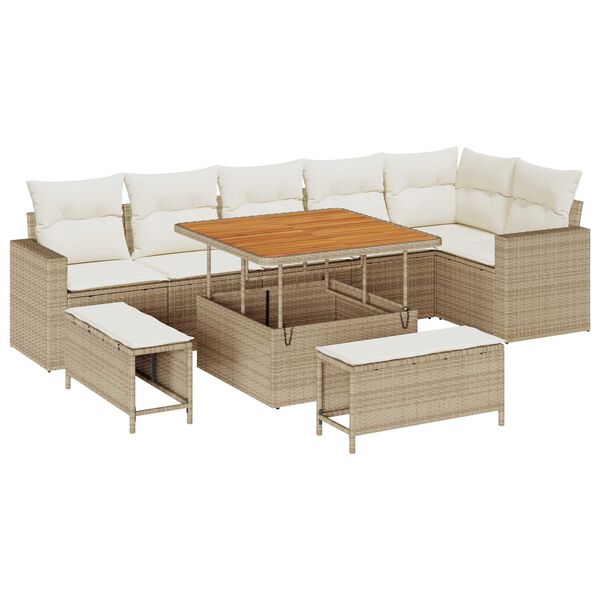 vidaXL Havesofa S&aelig;t 9 pcs Beige polyrattan