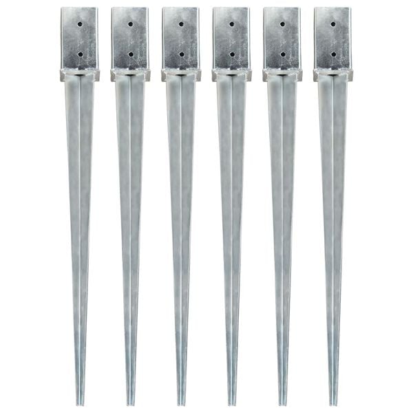 vidaXL jordpløkker 6 stk. 8 x 8 x 91 cm galvaniseret stål sølvfarvet