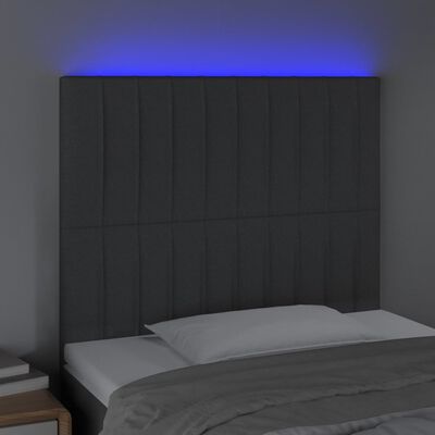 vidaXL sengegavl med LED-lys 80x5x118/128 cm stof mørkegrå