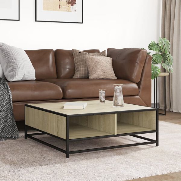vidaXL sofabord 80x80x30 cm konstrueret træ og metal sonoma-eg