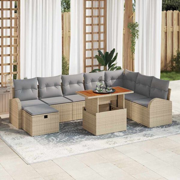 vidaXL Havesofa S&aelig;t 9 pcs Beige polyrattan