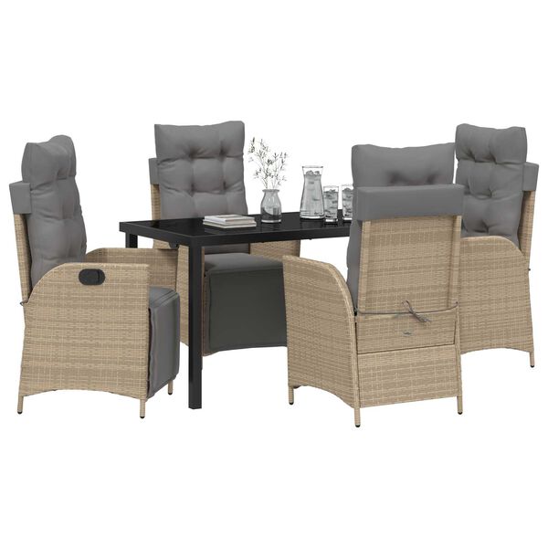 vidaXL Have Spisebordss&aelig;t med pude 5 pcs Beige polyrattan