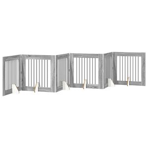 vidaXL Sammenklappelig hundegitter med stativer 6 pcs Gr&aring; sonoma-eg