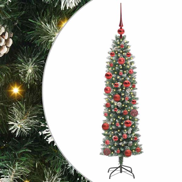 vidaXL Kunstigt slankt juletræ med 150 LED'er Grøn og hvid 150 cm