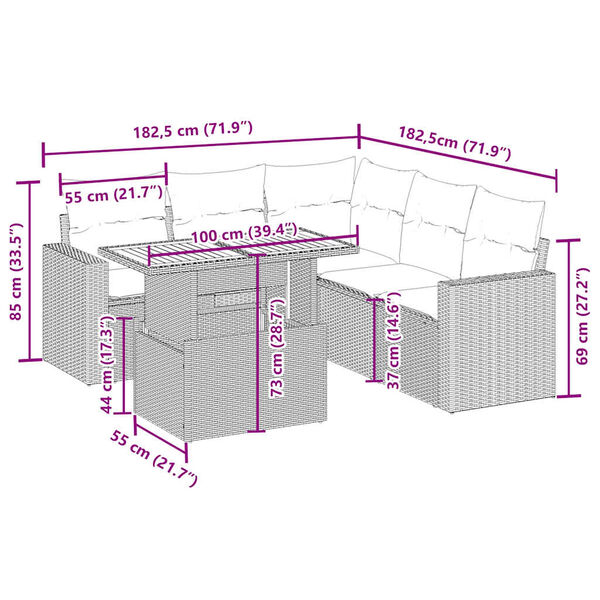 vidaXL sofasæt til haven 6 dele med hynder polyrattan beige