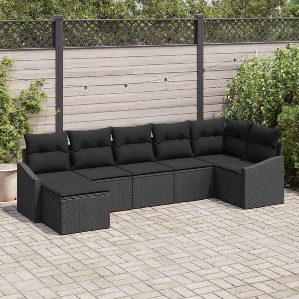 vidaXL Havesofa S&aelig;t med pude med opbevaring 7 pcs Sort polyrattan
